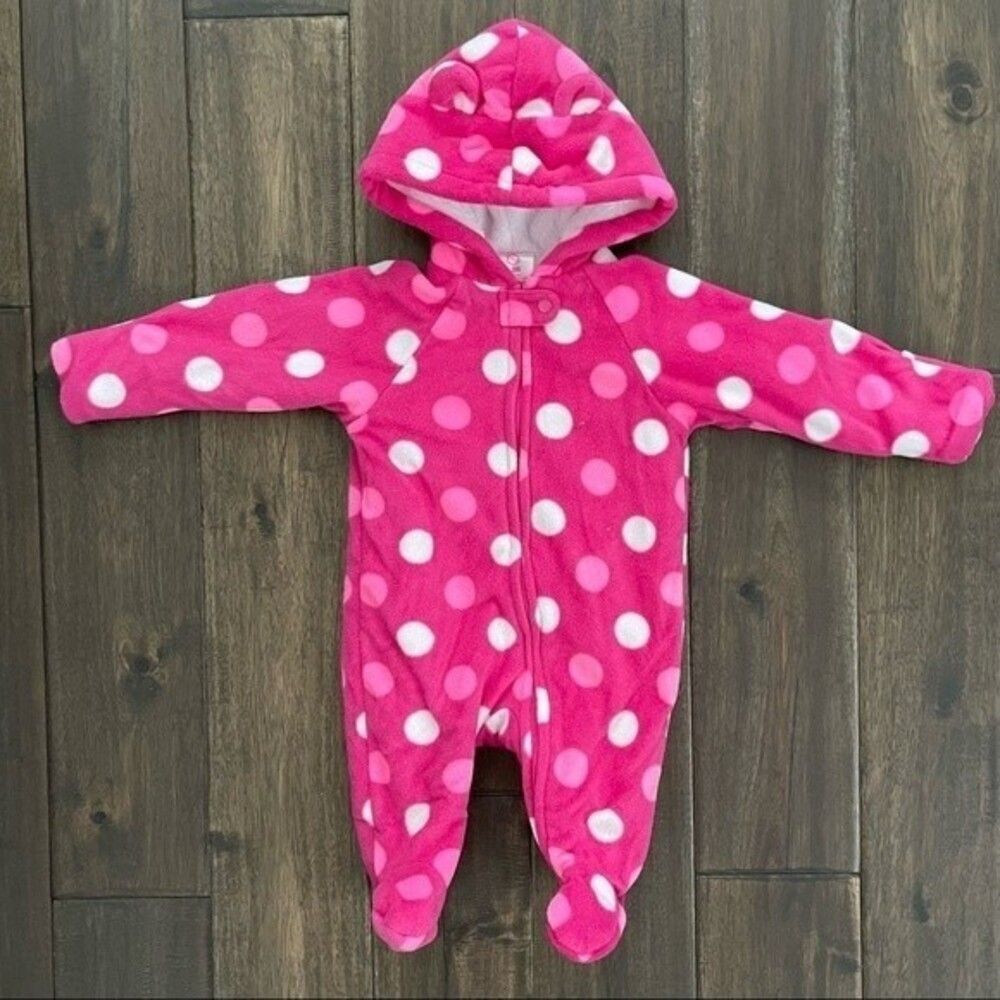 Baby Girl Garanimals Hot Pink Polka Dot Fleece Onesie 0-3 mos